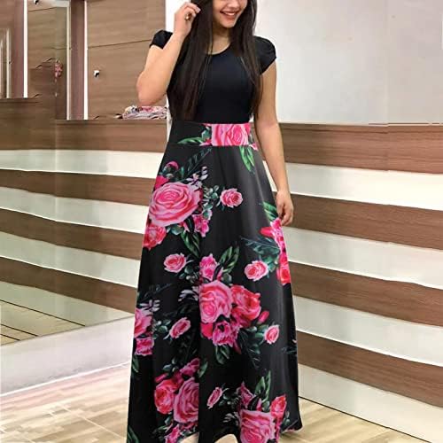 Lucktop Kadınlar Maxi Elbise Boho Kısa Kollu Waisted Çiçek Maxi Elbiseler Casual Uzun Elbiseler Kokteyl Parti Salıncak Maxi