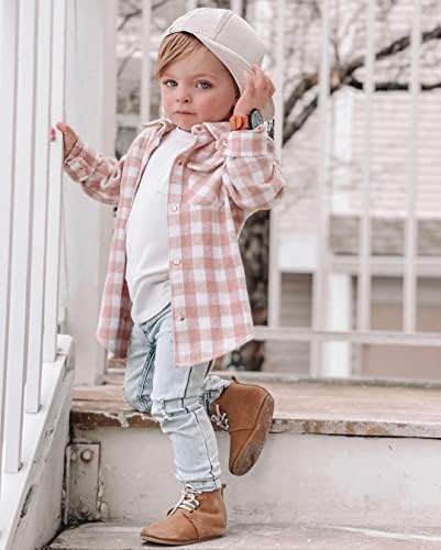 Toddler Erkek Bebek Kız kapüşonlu ceket Dış Giyim Uzun Kollu Düğme Aşağı Ekose Gömlek Casual Hoodie Ceket Cepler ile