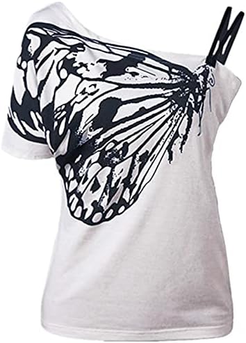 Bayan Kapalı Omuz Üstleri Kısa Kollu Kelebek Baskı Strappy Gömlek Bluzlar Moda Gevşek sağlıklı tişört Tunik