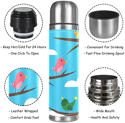 Lilibeely 17 oz Vakum Yalıtımlı Paslanmaz Çelik Su Şişesi Spor Kahve Seyahat Kupa Şişesi Hakiki Deri Sarılmış BPA Ücretsiz,
