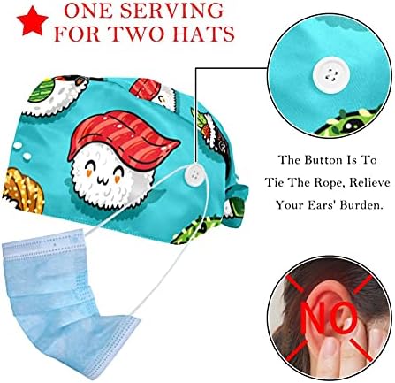 2 Paket Sevimli Pirinç Topu Ayarlanabilir çalışma kapağı Düğmeli Ter Bandı Hemşireler için Kadın At Kuyruğu Şapka