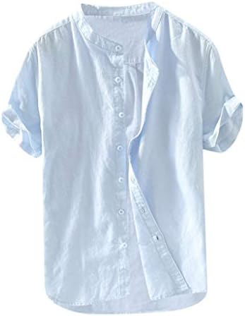 Gömlek Kısa Üstleri Düğme Retro T Kollu Baggy Pamuk Keten erkek Bluz Katı erkek Bluz Erkek T Shirt