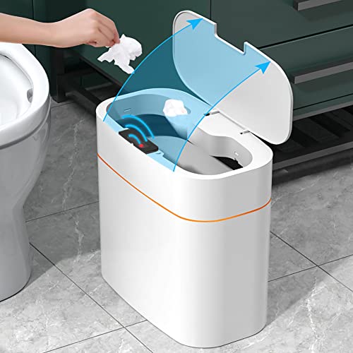 Banyo için Kapaklı Otomatik çöp tenekesi, Hareket Sensörlü çöp tenekesi Su Geçirmez Plastik Akıllı Çöp Tenekesi, Yatak Odası,