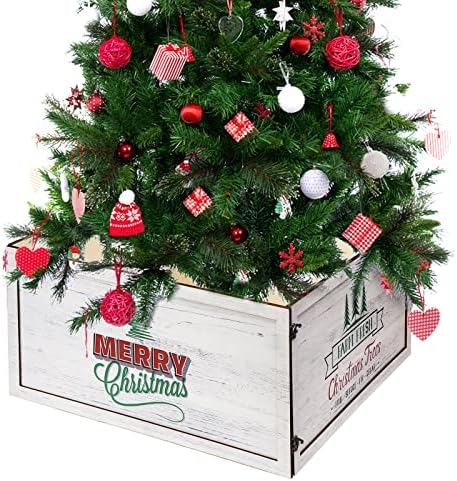 Hungdao Noel Ağacı Yaka Beyaz Ağaç Yaka Ahşap Rustik Ağaç Kutusu Etek Noel Ağacı Kutusu Yedek Bloklar için Stand Noel Ağacı