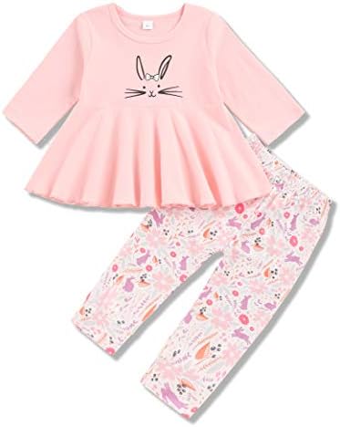 bilison Toddler Bebek Kız Paskalya Kıyafet Setleri Sevimli Uzun Kollu Elbise Üst Tavşan Çiçek Pantolon Kız Paskalya Giysileri