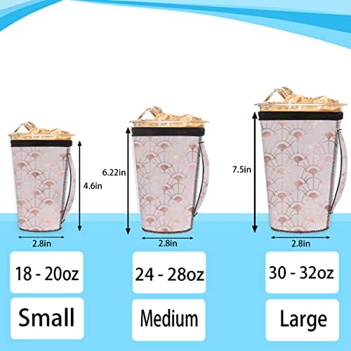 Pembe Altın Yelpaze Şeklinde Yeniden Kullanılabilir Buzlu Kahve Kollu Saplı Neopren kupa kılıfı Soda, Latte, Çay, İçecekler,