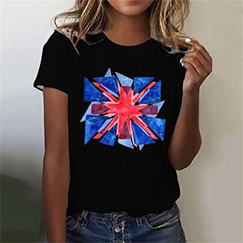 Union Jack Kadınlar için Kısa Kollu Crewneck Bluz 2023 Kral Charles Taç Giyme Tatil Gömlek İngiltere Bayrağı Baskı Gömlek