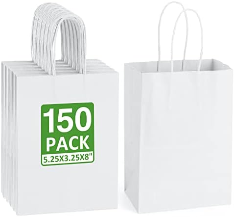NYMVP Küçük İşletmeler için 150 adet Beyaz Kraft Kağıt Torbalar 5.25x3. 25x8 hediye keseleri Küçük Boyutlu iş çantaları Parti