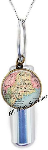 AllMapsupplier Moda Kremasyon Urn Kolye, Maine harita Urn, Maine harita Takı Maine Urn Devlet haritası Urn Moda harita Takı