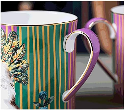 INJİE Kahve Kupa Papağan Baskı Kupa Seti 2, Vintage Kemik Çini Kahve Fincanı Hediye Kutusu Seramik Kahve Kupa Setleri Kahve
