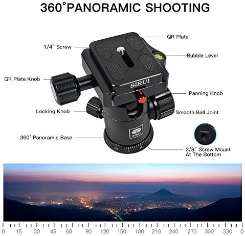 SİRUİ Gezgin 7A 65.55 Alüminyum kamera tripodu, E-10 Panorama Topu Kafa ve Arca Swiss Hızlı Bırakma Plakası,17.6 lbs'ye kadar