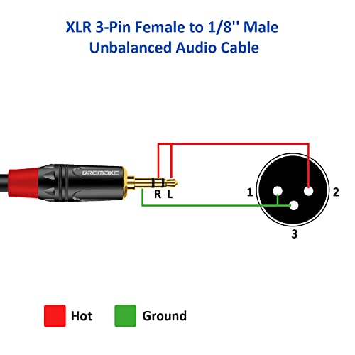 DREMAKE Kadın XLR Jack 3.5 mm Stereo Ses Kablosu, 3FT 3.5 mm XLR Dengesiz Kablo, XLR 1/8 3.5 mm Uzatma Mikrofon Kablosu,