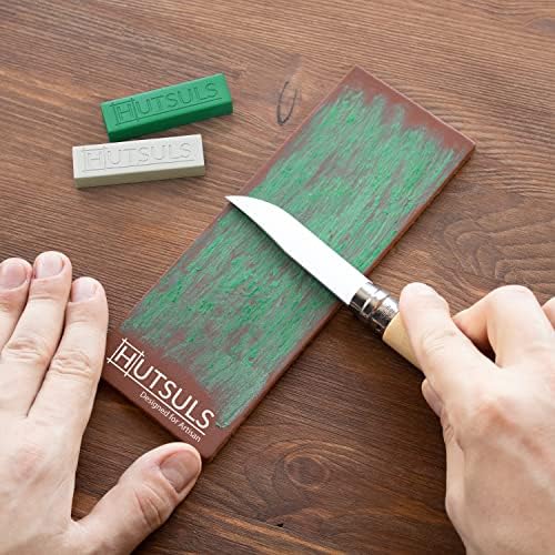 Hutsuls Beyaz ve Yeşil Strop Bileşiği - Toplam 5 Oz Strop için Yeşil Honlama Bileşiği, Bıçak Kılavuzu için Kullanımı Kolay