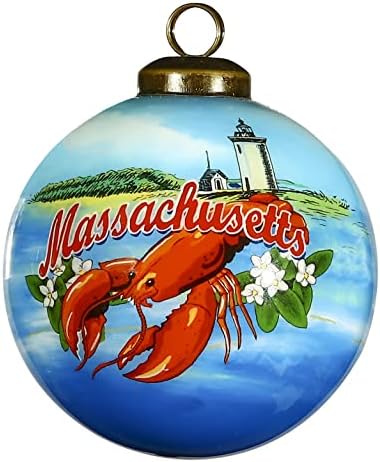Massachusetts Istakoz ve Yelkenli Ters Boyalı cam küre Yılbaşı Süsü