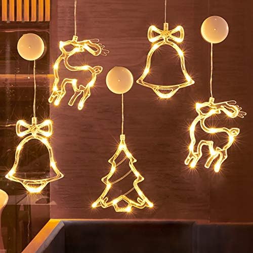 Lxcom aydınlatma noel ışık pencere süslemeleri 4 paket Noel dekoratif yenilik asılı ışıklar vantuz ile pil kumandalı noel
