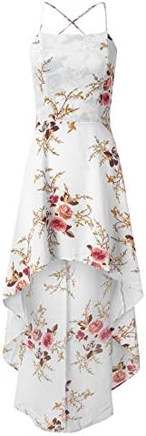 ıCODOD Vestidos yaz elbisesi Kadınlar için Boho Tatil Parti Strappy Çiçek Baskı Bayanlar Plaj Salıncak Düzensiz Smokin Elbise