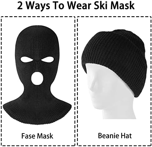 3 Delik Örme Tam Yüz Kapatma Kayak Maskesi Erkekler için, 2 ADET Termal Kış Sıcak Örgü Bere Balaclava Açık Spor için Siyah