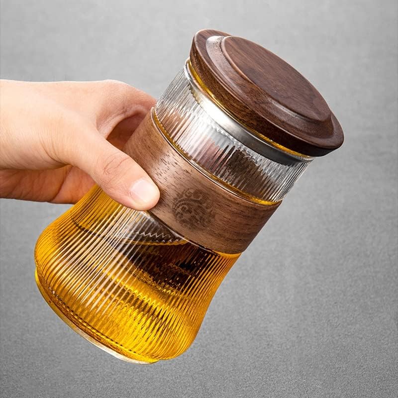 UXZDX Yüksek Bor Silikon Çay Bardağı Seti Töreni Ahşap Kapak Buzlu Cam Şeffaf Su Şişesi Ile Filtre Ev Drinkware