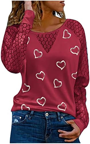 Kadın T Shirt Takı Yüzük Kalp Uzun Kollu Üstleri Moda Dantel Patchwork tişört Şık Tığ Tunik Blosue Kazak