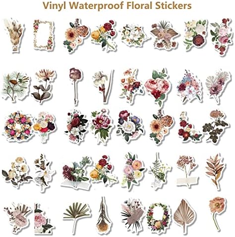 Vintage Çiçek Çıkartmalar 40 Adet, vinil Su Geçirmez Çiçek Bitki Çıkartmalar Karalama Defteri Dergisi Su Şişeleri Dizüstü