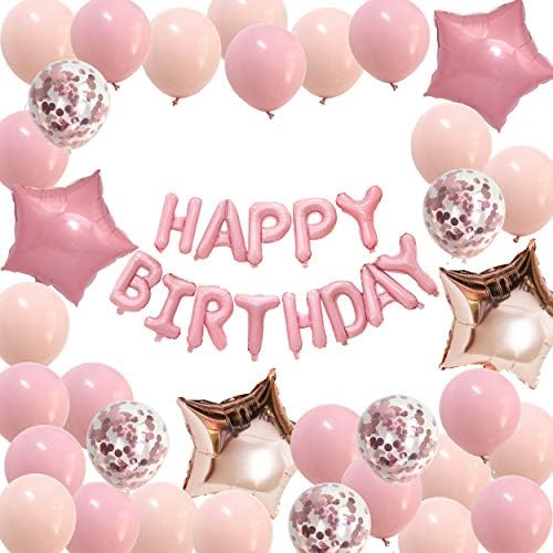 Mutlu Yıllar Balonlar Pastel Pembe-Bebek Kız Doğum Günü Süslemeleri Açık Pembe Folyo Mektup Balon Afiş Doğum Günü Partisi