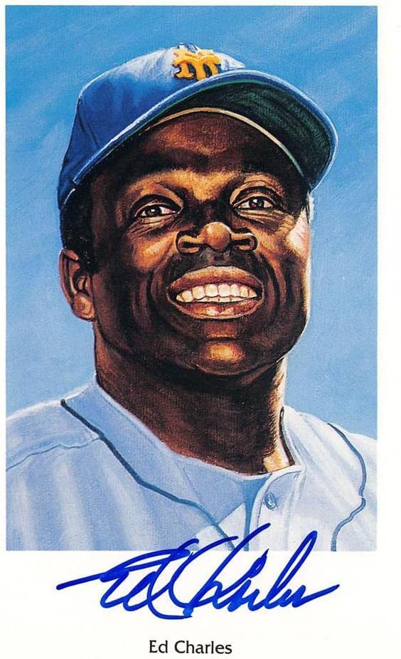 Ed Charles imzalı kartpostal (New York Mets) Ron Lewis 199410 3. 5x5. 5 (67) - MLB İmzalı Çeşitli Öğeler