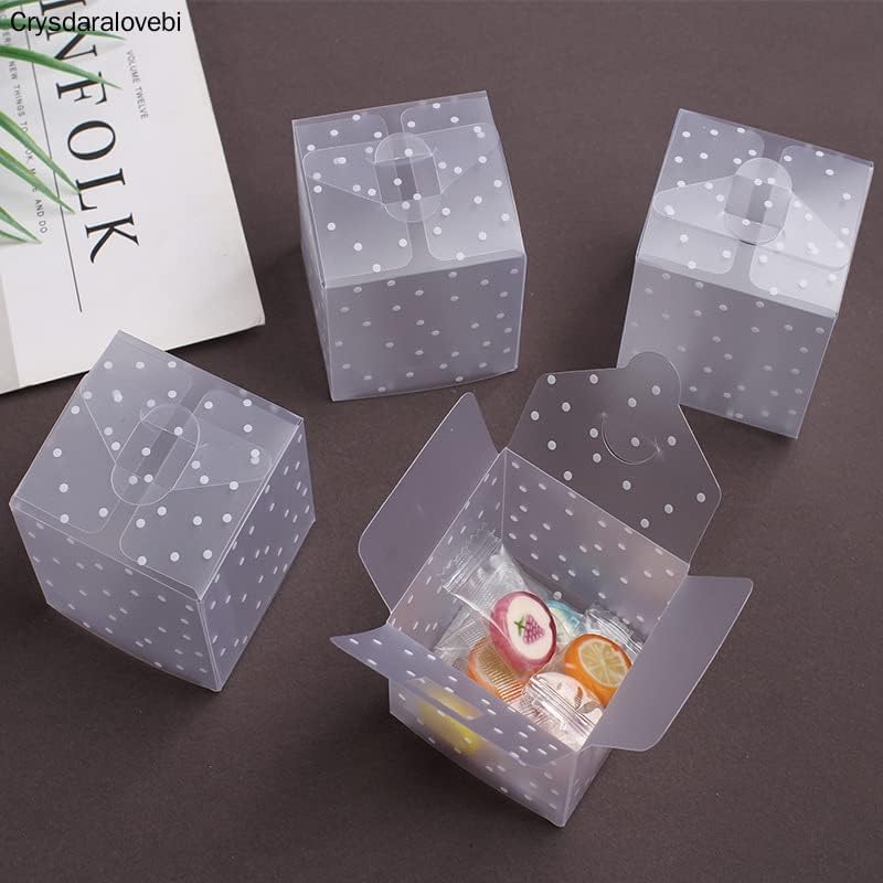 50 adet Buzlu Saydam Puanl PVC düğün şeker kutusu İyilik Noel Partisi Küp Hediye Kutuları Tatlılar Şeker Kek hediye keseleri