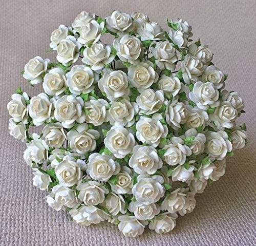 Tay Dekore 100 adet Mini Güller Beyaz Renk 15mm Mini Kağıt Çiçekler Dut Kağıdı Çiçekler Scrapbooking Bezeme evlilik davetiyesi