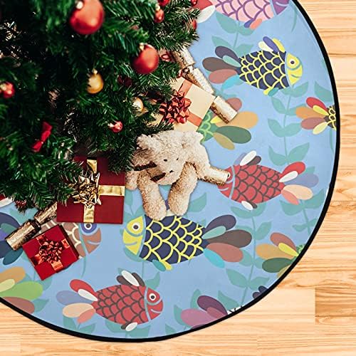 Komik Balık Mavi Arka Plan Noel Ağacı Mat Su Geçirmez Ağacı Standı Tepsi Mat Halı Altında Noel Ağacı Aksesuar için Zemin