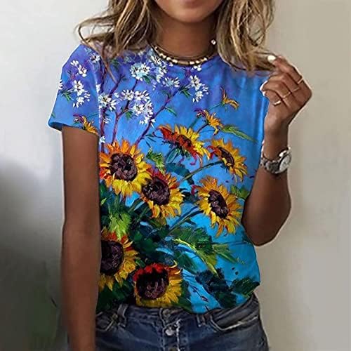 Kanıem Kadınlar Çiçek Grafik Baskı Ekip Boyun Kısa Kollu T Gömlek Tunik Tee Casual En Yaz Bluz