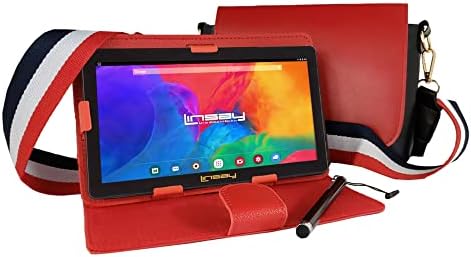 LİNSAY 7 2GB RAM 32GB Depolama Android 12 Tablet Kırmızı Koruyucu PU Deri Kılıf, moda Serin Kırmızı Çanta ve Kalem Stylus
