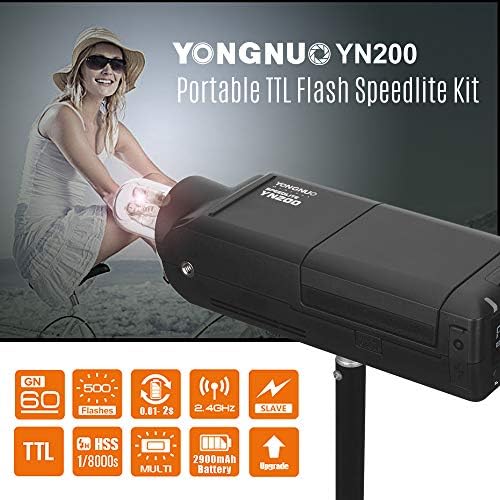 YONGNUO YN200 taşınabilir TTL flaş Speedlite kiti açık flaş ışığı w/2900 mAh lityum pil ve pil şarj cihazı 200 W GN60 1/8000
