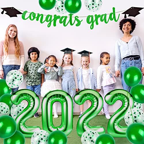 Yeşil Mezuniyet Süslemeleri 2022 Tebrikler Grad Banner Mezuniyet Parti Malzemeleri Yeşil Balonlar Sınıfı 2022 Kek Topper