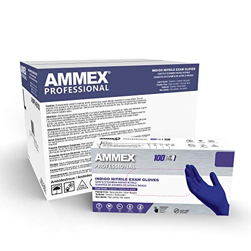 AMMEX Indigo Nitril Tek Kullanımlık Muayene Eldivenleri, 3 Mil, Lateks / Pudrasız, Gıda Açısından Güvenli, Dokulu, Steril