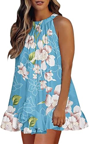 Kadınlar için sevimli Elbiseler Uzun Ruffles Trim Tank Elbise Kadın Üst Zarif Çiçek Kolsuz Plaj Elbise Kadınlar için