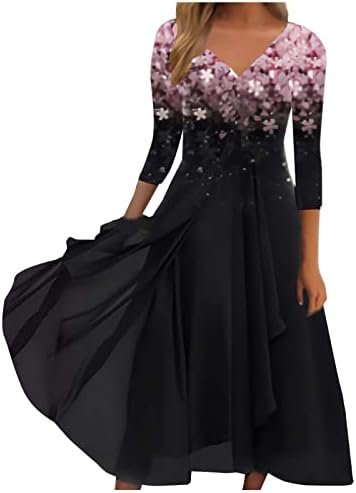ZEFOTİM günlük elbiseler Kadınlar için 2023 Uzun Kollu Çiçek Fırfır Dökümlü V Boyun Maxi Elbise Moda Güneş Boho Dökümlü Elbiseler