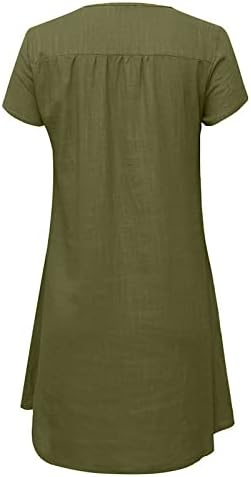 Pamuk Keten Elbise Kadınlar için Kısa Kollu Gevşek Fit T Gömlek Elbiseler Yaz Casual Boho Çiçek Baskılı Kısa Mini Plaj Elbise