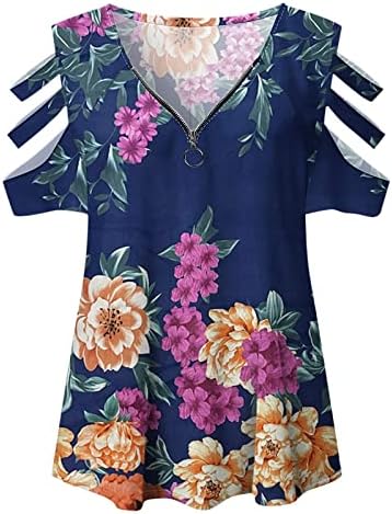 Bluz Gömlek Kızlar için Yaz Sonbahar Kapalı Omuz Giyim Y2K Kısa Kollu Derin V Boyun Pamuk Zip Up Tshirt DF