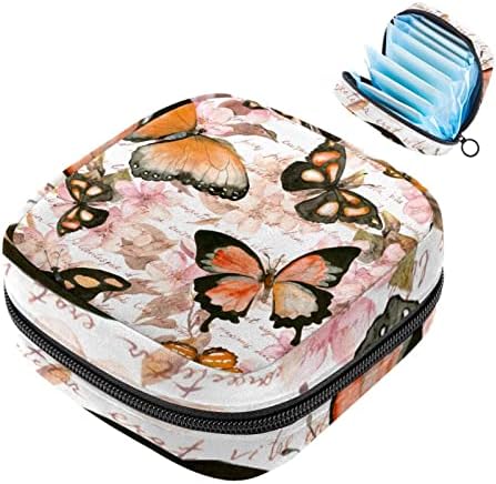 Regl Pad Çanta Fermuar temizlik peçeteleri Çanta Tamponlar Toplamak Çanta Kadın Kızlar için (Suluboya Çiçekler Kelebek)