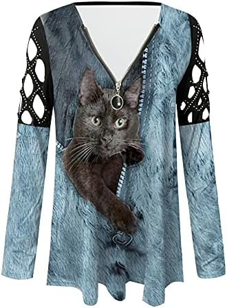 Kadın Tişörtleri Pamuk Kazak Giymek Tayt ile T Shirt Artı Boyutu Tee Üstleri Güz Bluz İş Giysisi Tunikler B-Mavi