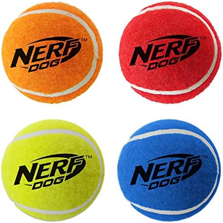Nerf Köpek 4'lü Paket - Squeak Tenis Topu-Mavi, Yeşil, Turuncu ve Kırmızı