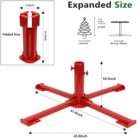 Noel Ağacı Standı, Ağır Hizmet Tipi Kırmızı Katlanır Noel Ağacı Braketi,Çam ladin Ağaçları için Yapay Noel Ağacı ((İç çap