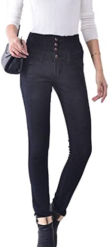 Kadın Yüksek Bel Streç Skinny Jeans Slim Fit 4 Düğme Kot Pantolon Düz Renk Popo Kaldırma Jean Pantolon (Siyah, 40)