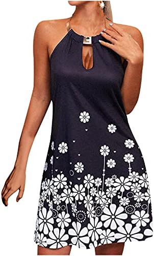 Lucktop Elbiseler Bayan boyundan bağlamalı elbise Kadınlar için Yaz Casual Kolsuz Kısa Elbise Mini Kısa Elbiseler Parti Sundress