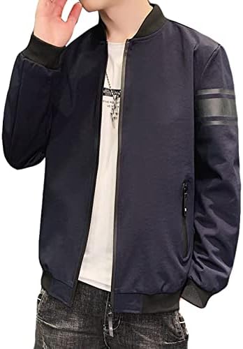 Erkek Tam Zip Bombacı Ceket Rahat Hafif Aktif Rüzgarlık Bahar Sonbahar İnce Rüzgar Geçirmez Ceket Dış Giyim (Mavi, Büyük)