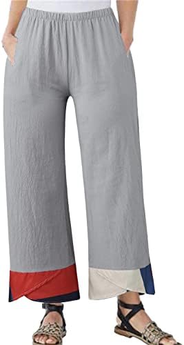 MIASHUI kısa pantolon Kadın Rahat Cepler Pantolon Elastik Bel Pamuk Kadın Gevşek Düzensiz Bacak Geniş Keten Rahat