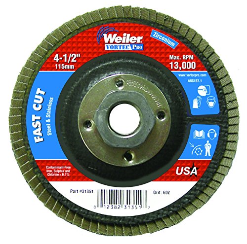 Weiler 804-31351 Vortec Pro Tip 29 Kesme Diski, Zirkonyum Alümina, 4-1 / 2, 60 Kum, 5/8 -11 UNC, 13000 rpm