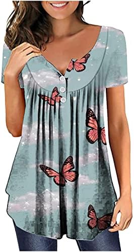 Kızlar Kısa Kollu %2023 Crewneck Pamuk Çiçek Grafik Düğme Aşağı Pilili Dantelli Üst Gömlek Bluz Kadınlar için