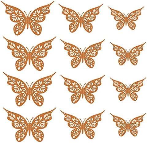 Mllkcao 12 ADET 3D Altın Kelebek Duvar Dekor Kelebek Süslemeleri Kelebek Parti Kek Süslemeleri 3D Kelebek Etiketler Çıkartmaları