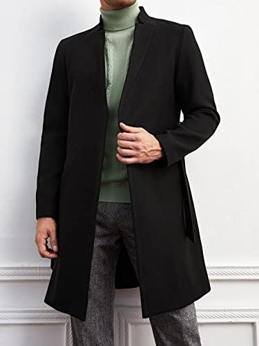 POKENE Ceketler Erkekler için Ceketler Erkekler 1 adet Yaka Yaka Kuşaklı Palto Ceketler Erkekler için (Renk: Siyah, Boyut: